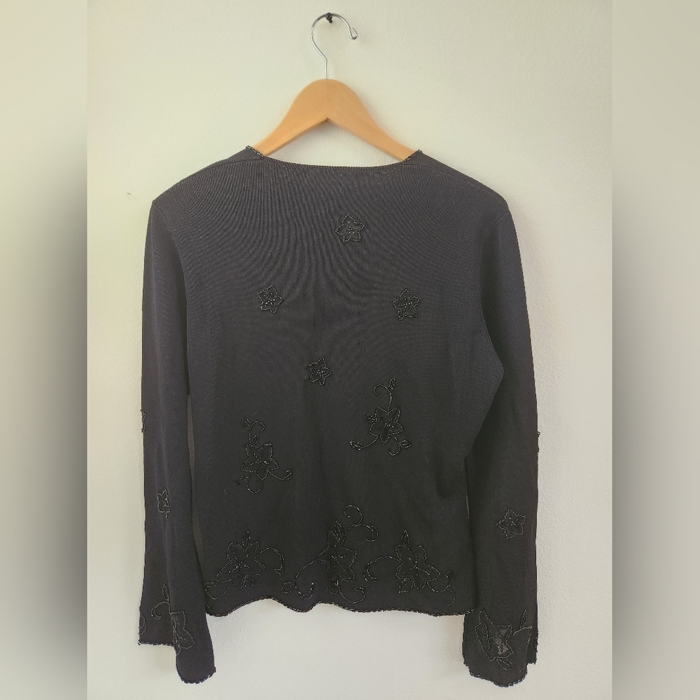 Vintage Cyrus Cardigan Beaded Stars Floral Bell Sleeves Black‎ Large - Picture 8 of 12